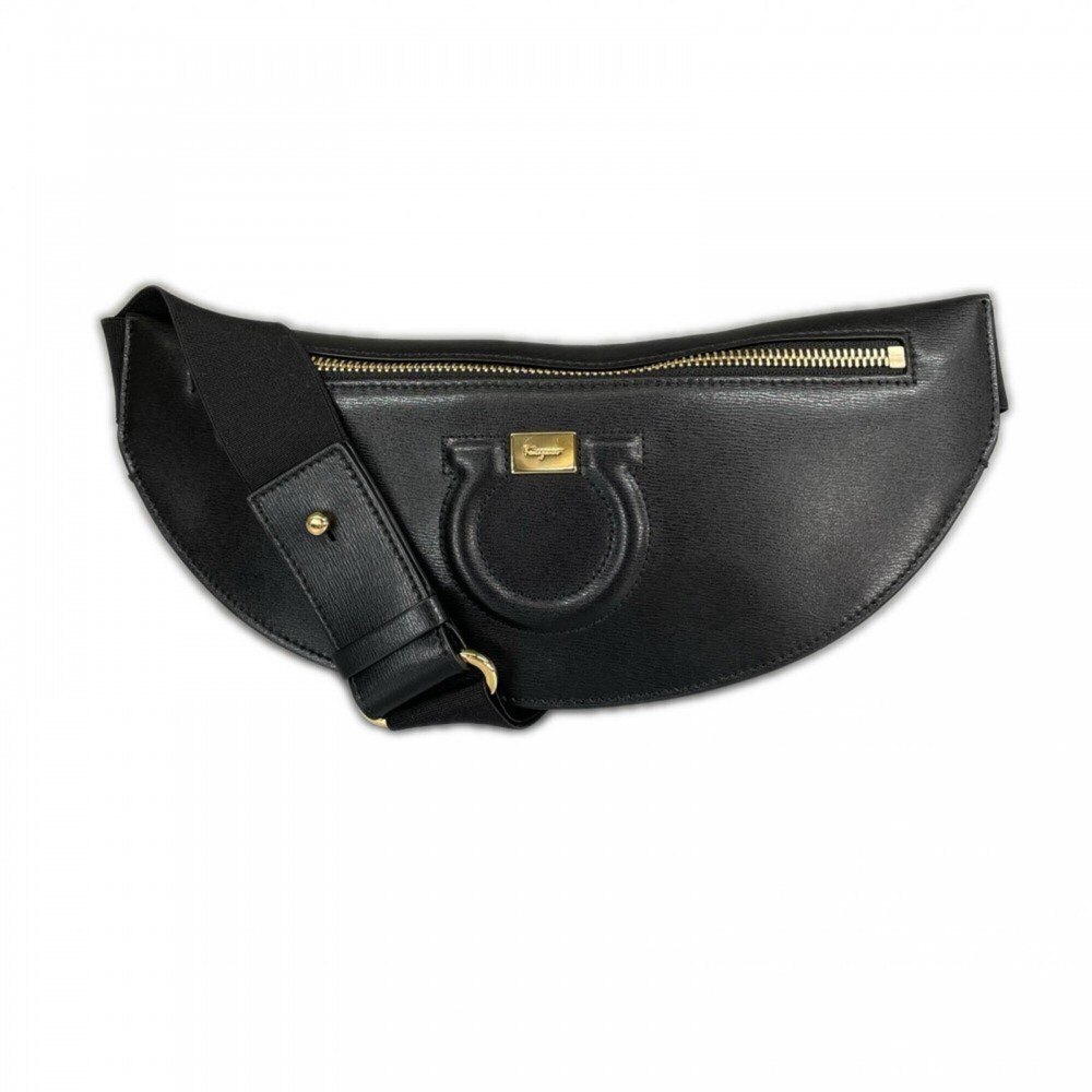 Salvatore Ferragamo Men's Gancini Body Bag, AU-22, Leather, Black, Gold Hardware